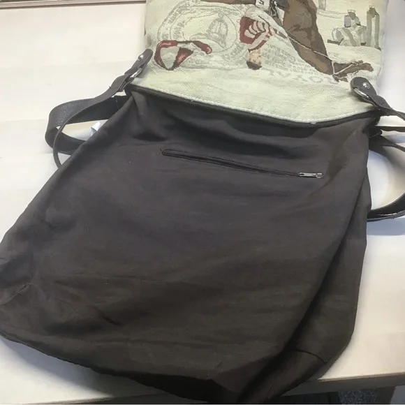 Equestrian Tapestry Neutral Tote Handbag Unique zip top - Picture 5 of 10